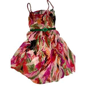 Vintage Y2K 100% Silk Floral Dress Donna Ricco New York Belted Size 12